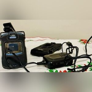 Motorola Razr V3 Navy Flip Cell Leather Case Belt Clip, Works Needs Sims Card